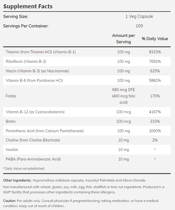 NOW - Витамин B-100 Complex - 100 Капсули