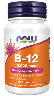 NOW - Vitamin B-12 5000 mcg + Folic Acid - 60 дражета