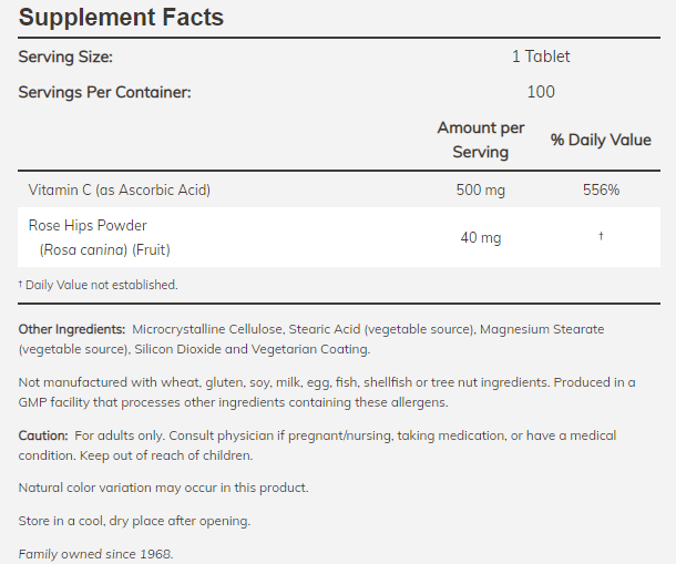 NOW - Витамин C-500 - 100 Таблетки