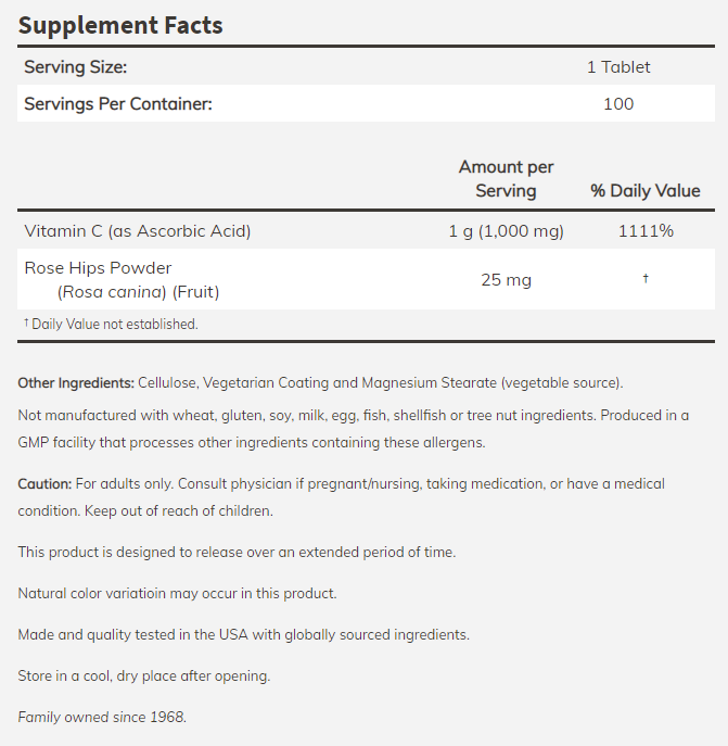 NOW - Витамин C-1000 - Постепенно освобождаване - 250 таблетки