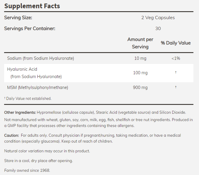 NOW - Hyaluronic Acid с MSM