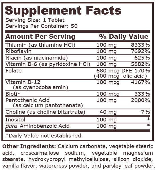 Pure Nutrition - VITAMIN B-100 COMPLEX SUSTAINED RELEASE - 50 Tablets