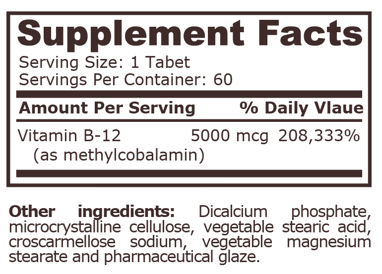 Pure Nutrition - METHYL B-12 5000 mcg - 60 Tablets