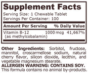 Pure Nutrition - METHYL B-12 1000 mcg CHERRY FLAVOR - 100 Chewable Tablets