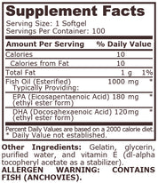 Pure Nutrition - Omega 3 Fish Oil 180 EPA/120 DHA - 100 Дражета