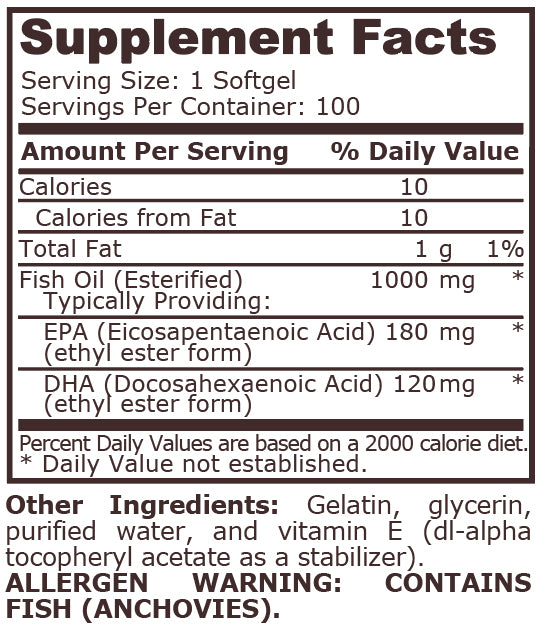 Pure Nutrition - Omega 3 Fish Oil 180 EPA/120 DHA - 100 Дражета