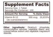 Pure Nutrition - VITAMIN B-12 CYANOCOBALAMIN 500 mcg - 100 Tablets